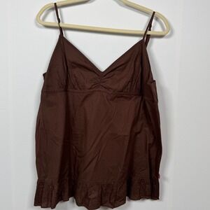 NWT Y2K Duck Head Women Jrs 2X Babydoll Top Brown Ruffle Strappy Coquette Grunge
